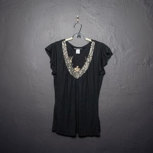 Black Parasuco V Neck Sequinned Top Sz LG
